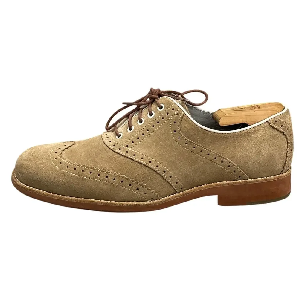 Johnston & Murphy Tan Taupe Suede Sheepskin Leather Oxford Dress Shoe Men 9M